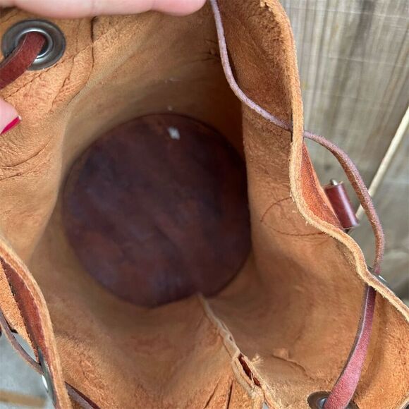 Vintage Handmade Leather Bucket Bag Brown Tassel Boho Chic Medium - Picture 10 of 10